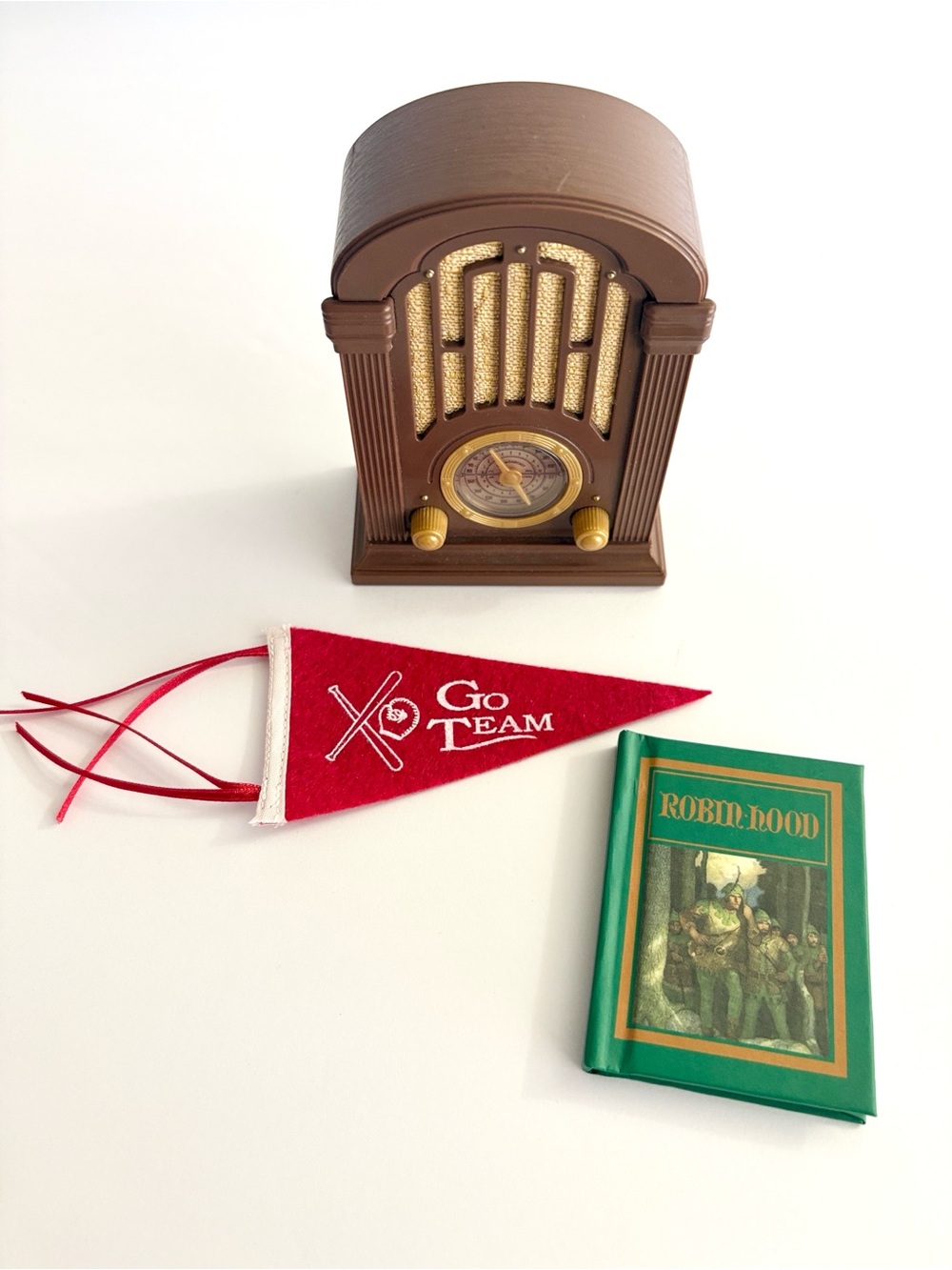 American Girl Kit Radio with pennant and book.